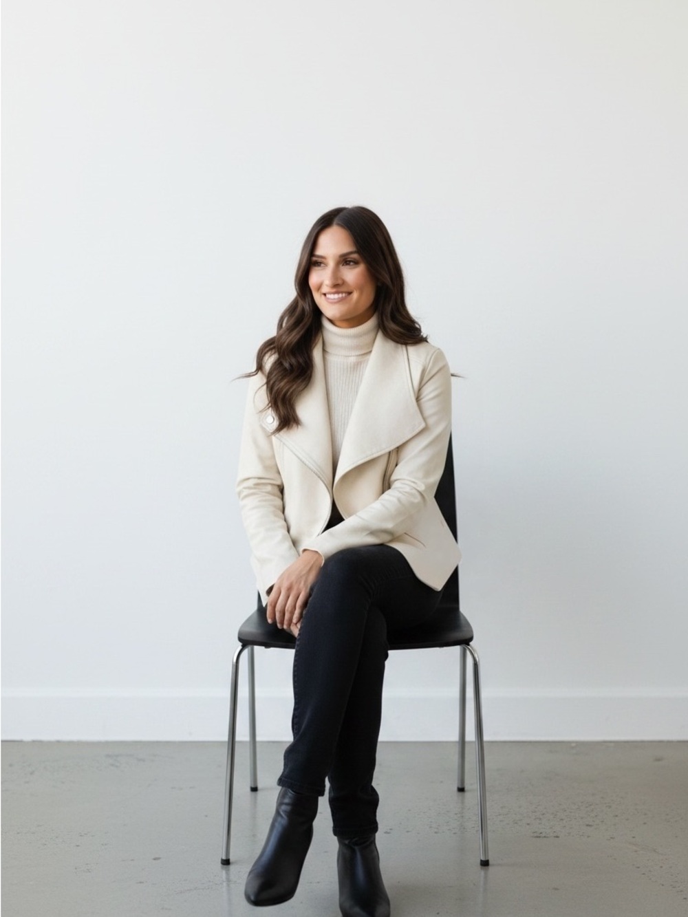 Bagatelle Collection Cream Draped Faux Leather Jacket